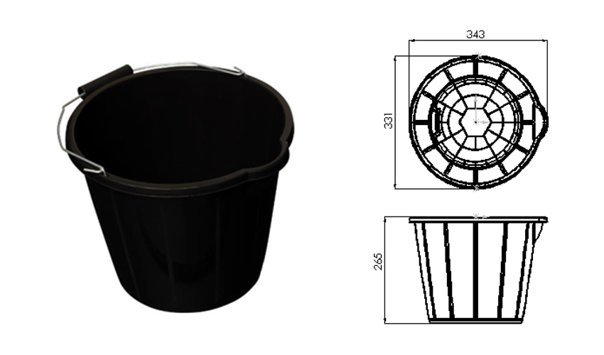 3 GALLON BUCKET STANDARD BLACK